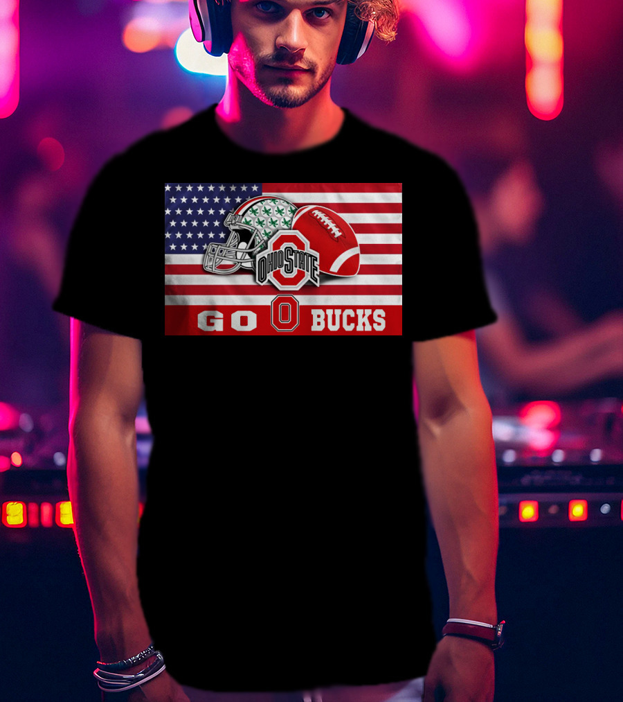 Ohio State Buckeyes Go Bucks American Flag Football Helmet T-Shirt