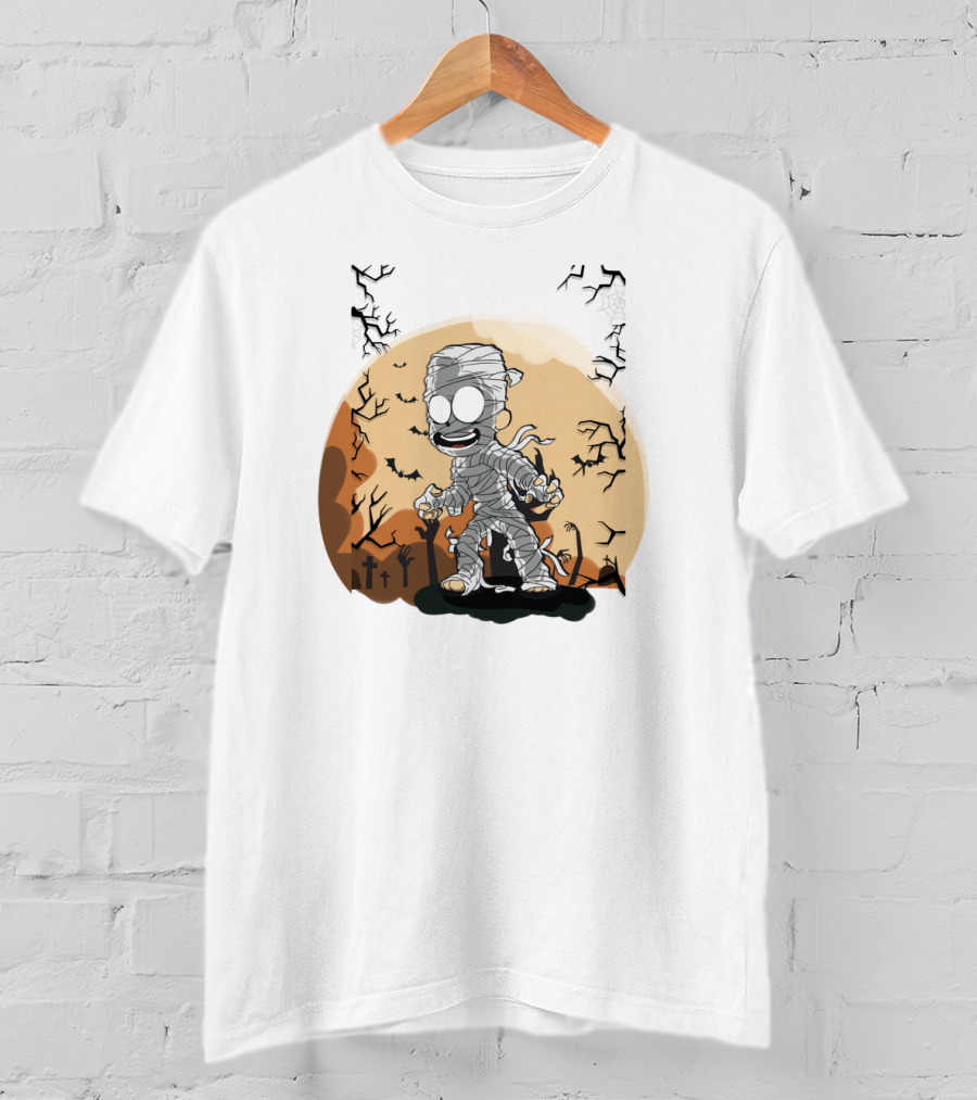 Halloween Zombies Mummy With Moon Tombs And Spooky Trees T-Shirt