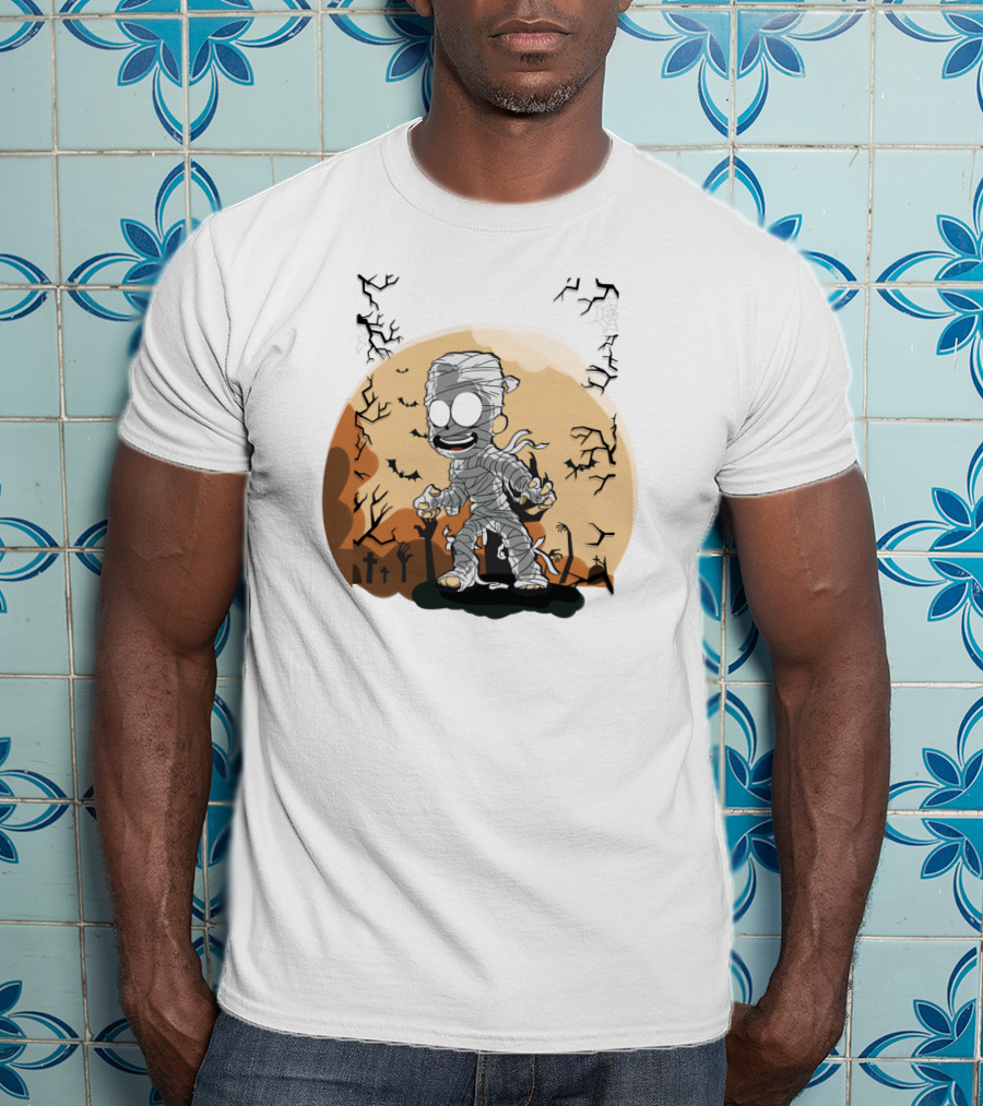 Halloween Zombies Mummy With Moon Tombs And Spooky Trees T-Shirt