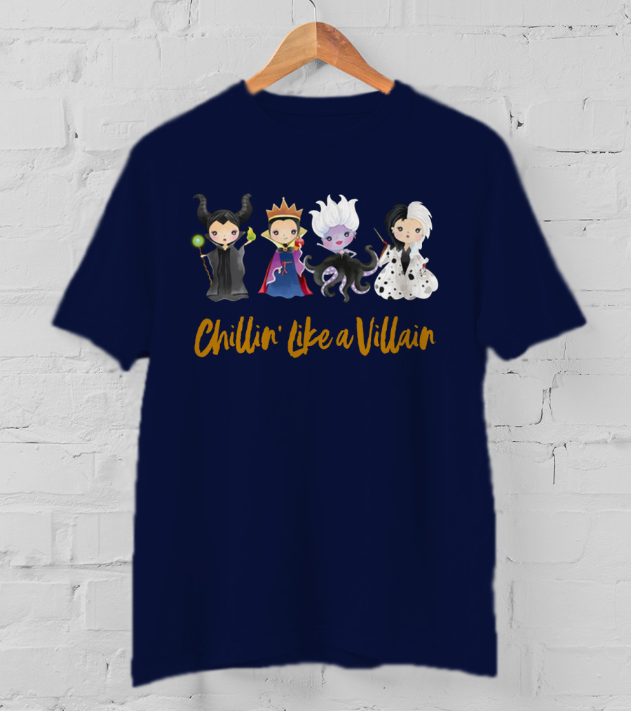 Disney Chillin' Like A Villain Maleficent Evil Queen Ursula Cruella Characters T-Shirt