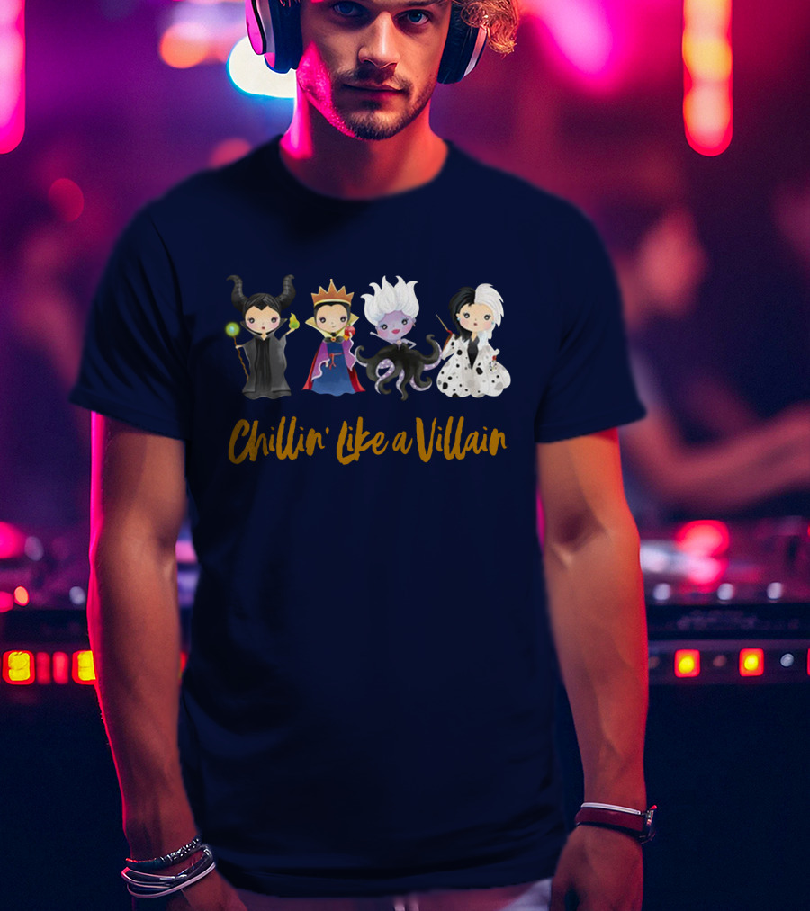 Disney Chillin' Like A Villain Maleficent Evil Queen Ursula Cruella Characters T-Shirt