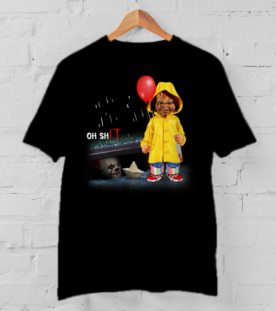 Pennywise And Chucky Oh ShIT Red Balloon Yellow Raincoat Storm Drain T-Shirt