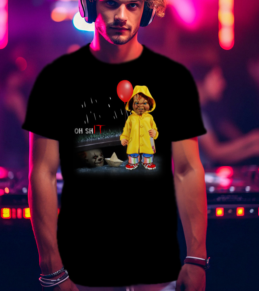 Pennywise And Chucky Oh ShIT Red Balloon Yellow Raincoat Storm Drain T-Shirt