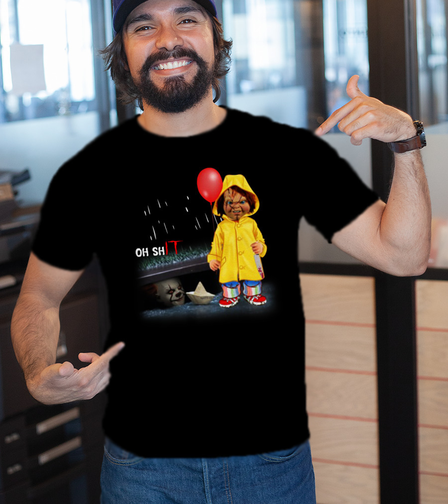 Pennywise And Chucky Oh ShIT Red Balloon Yellow Raincoat Storm Drain T-Shirt
