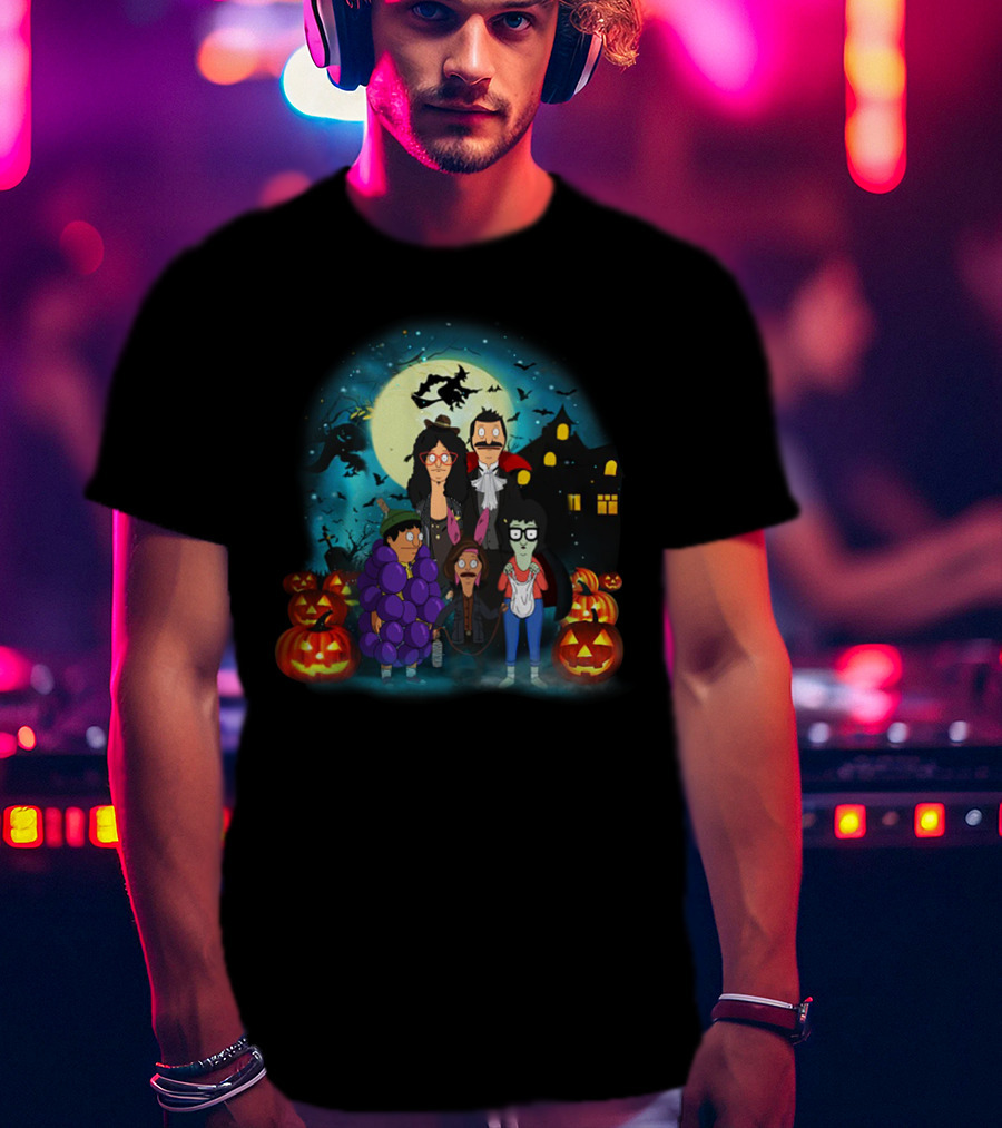 Bob's Burgers Belcher Family Halloween Costumes With Pumpkins And Haunted House T-Shirt