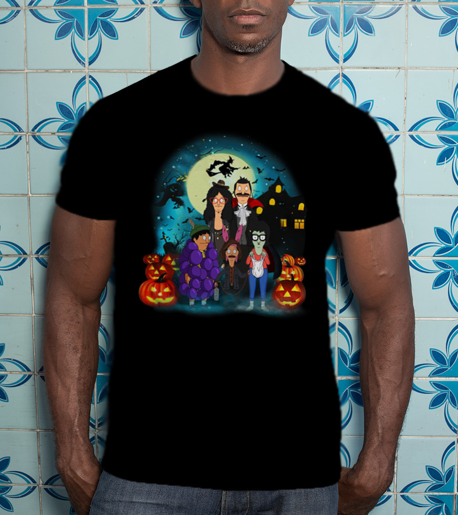 Bob's Burgers Belcher Family Halloween Costumes With Pumpkins And Haunted House T-Shirt