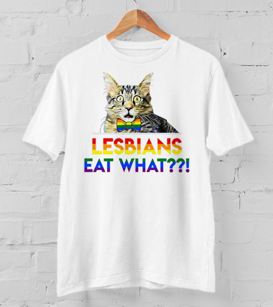 Lesbians Eat What Rainbow Cat Bowtie T-Shirt