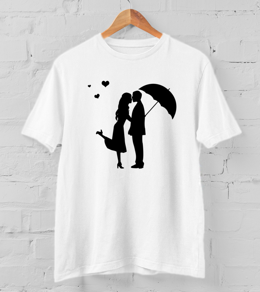 Couple Romantic Umbrella Hearts T-Shirt