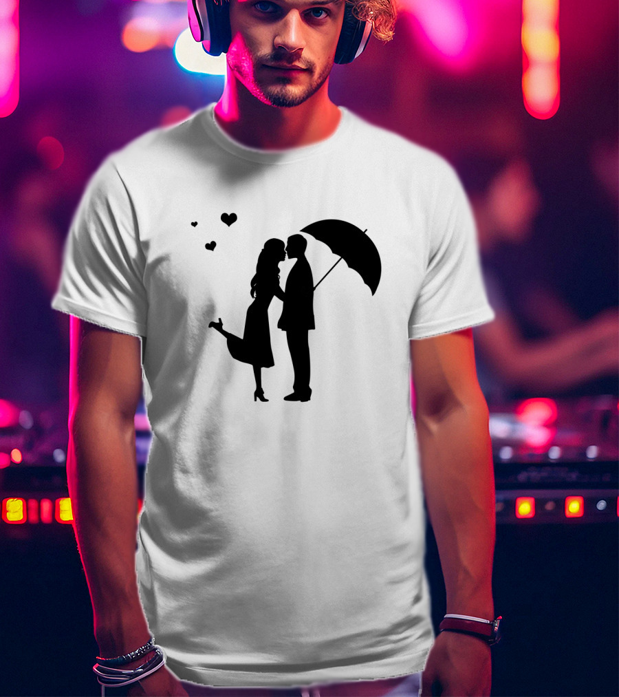 Couple Romantic Umbrella Hearts T-Shirt