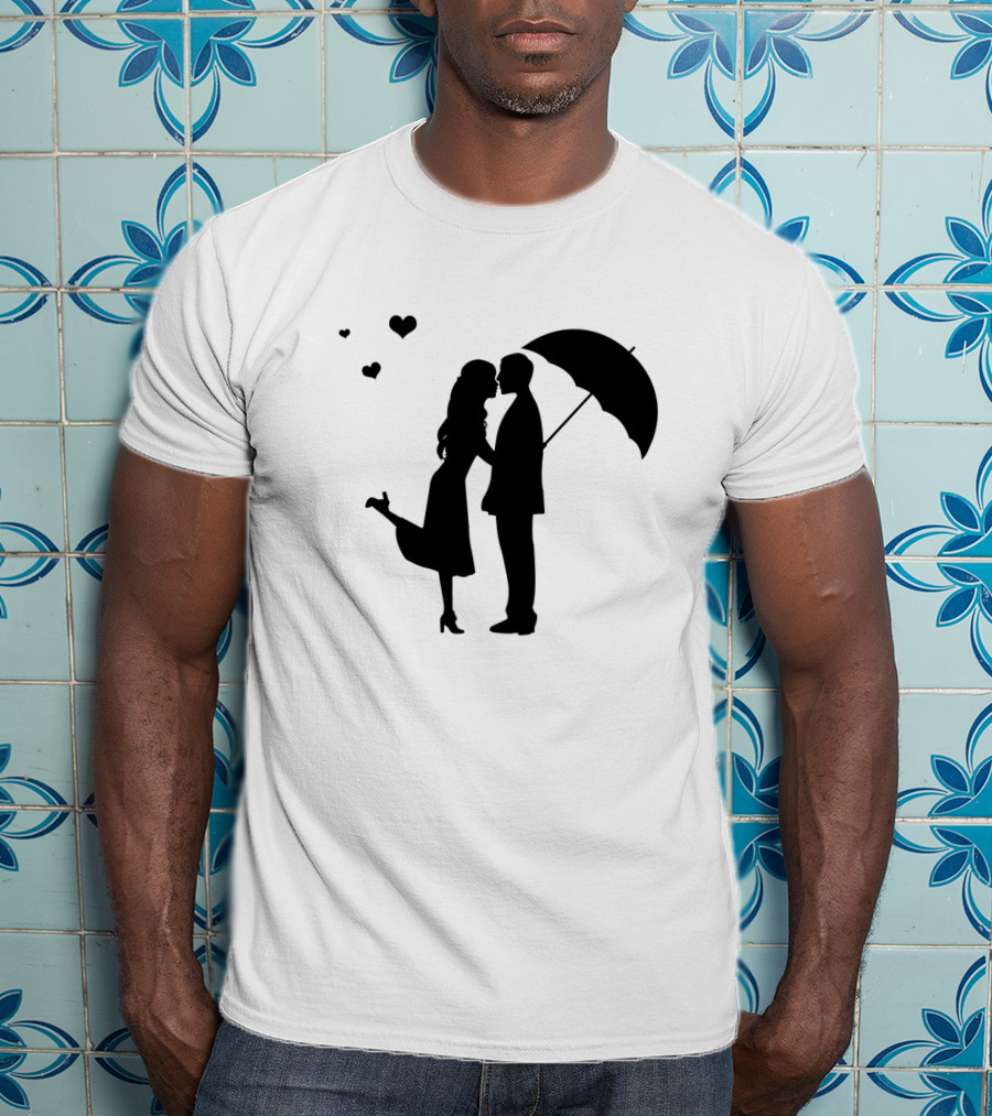 Couple Romantic Umbrella Hearts T-Shirt