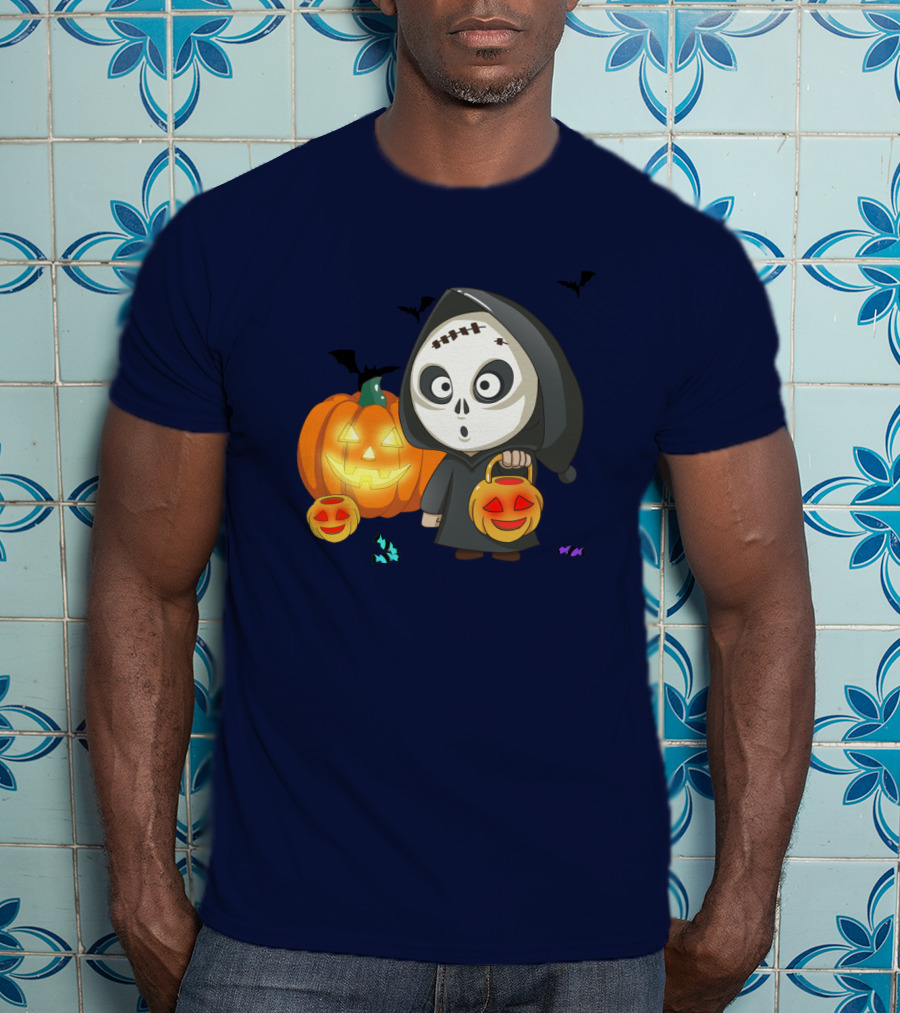 Halloween Makeup Ghost With Pumpkin Lanterns And Bats T-Shirt