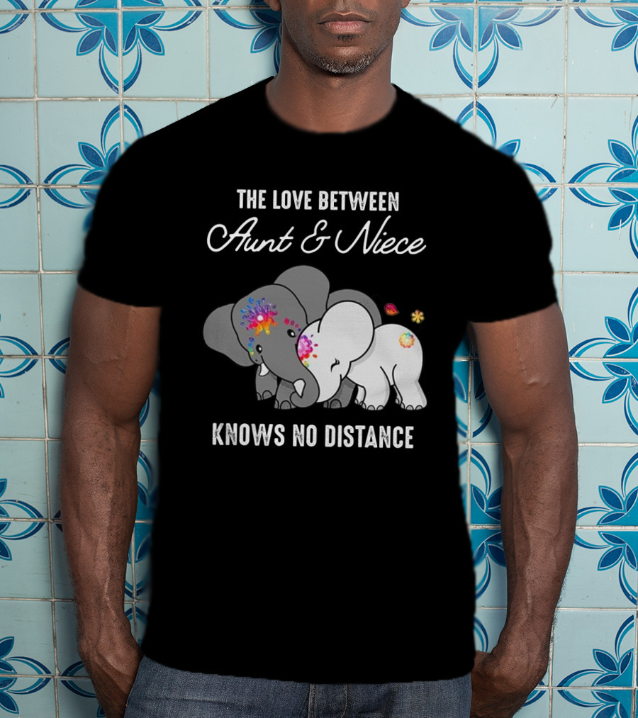The Love Between Aunt And Niece Knows No Distance Elephants With Colorful Flowers T-Shirt