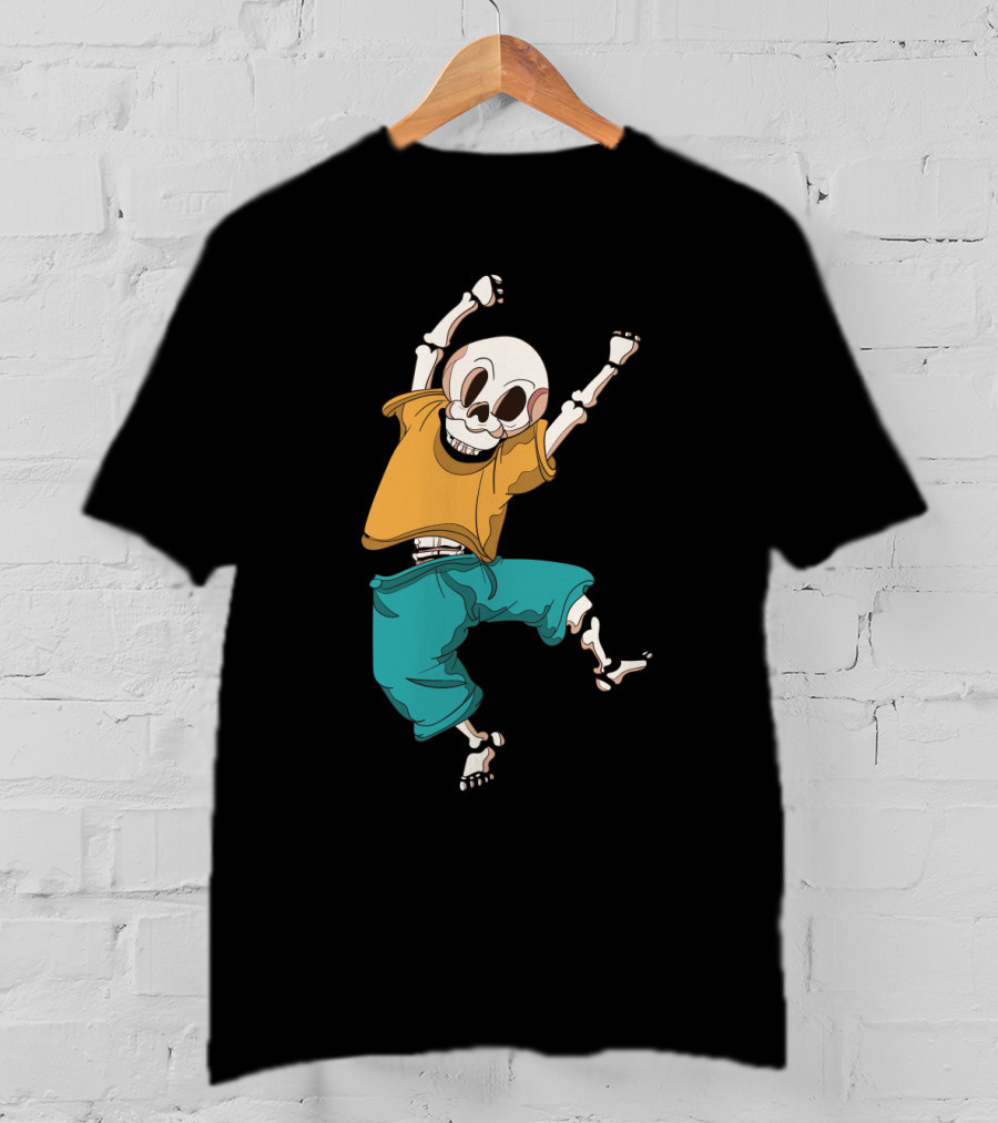 Joyful Hand Drawn Skeleton In Casual T-Shirt