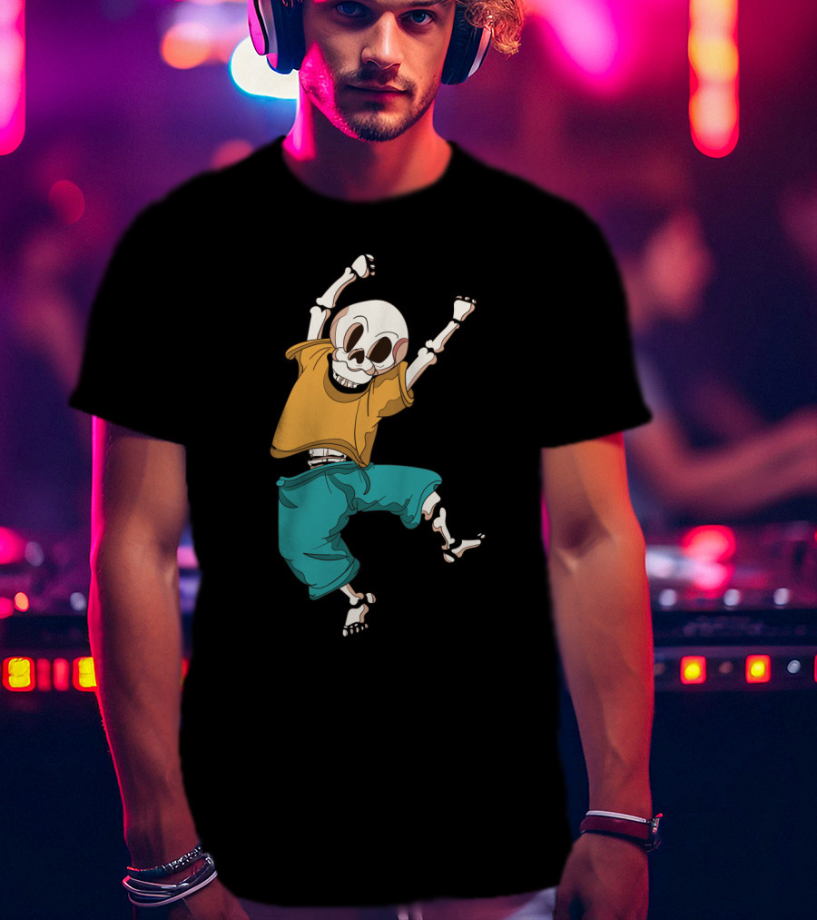 Joyful Hand Drawn Skeleton In Casual T-Shirt