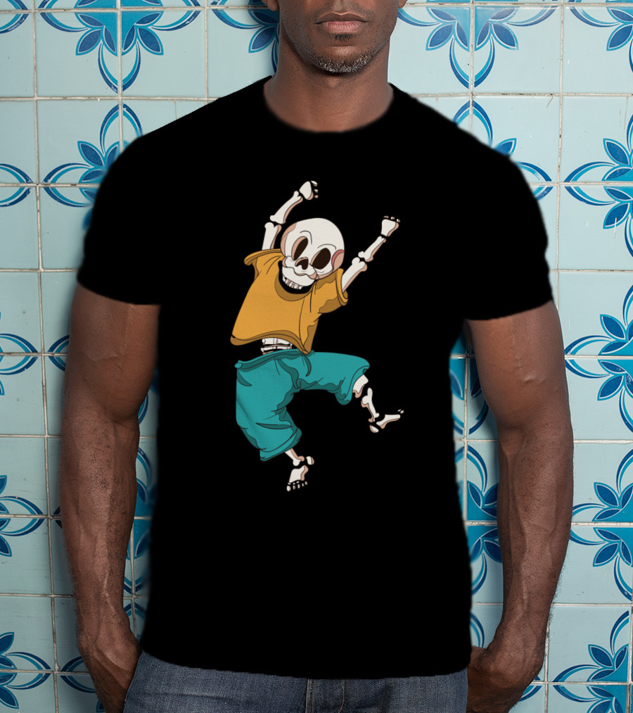 Joyful Hand Drawn Skeleton In Casual T-Shirt