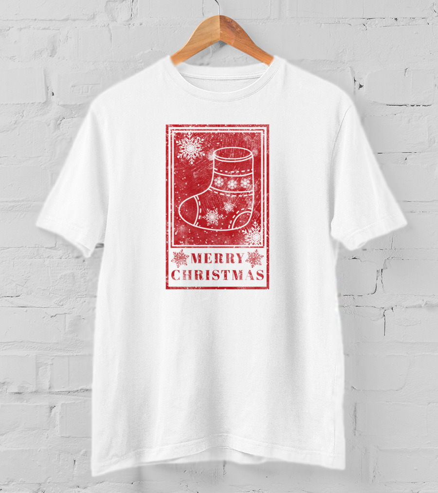 Merry Christmas Red Sock Post Stamp T-Shirt