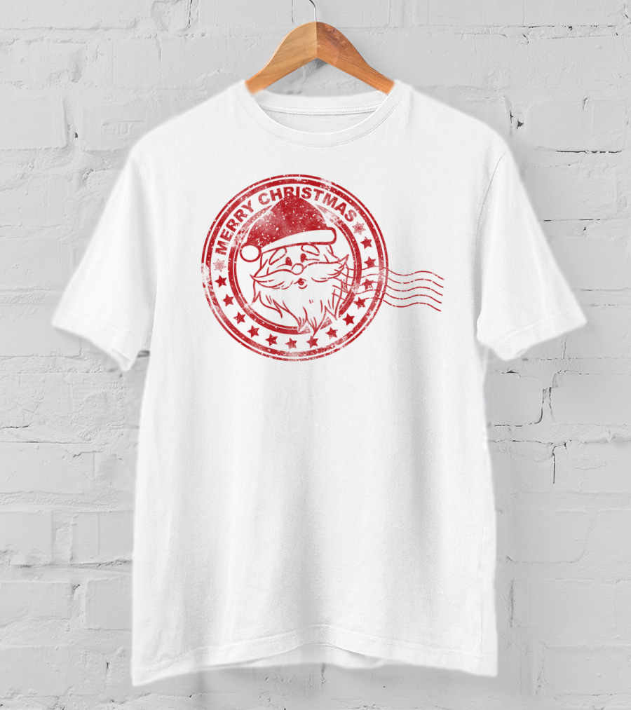 Merry Christmas Santa Claus Postmark Seal With Stars And Hat T-Shirt