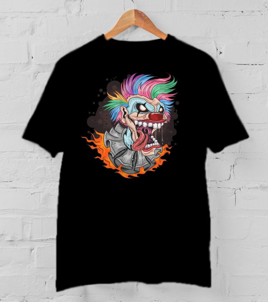 Clown Joker Smile With Unicorn Hair And Fiery Collar T-Shirt