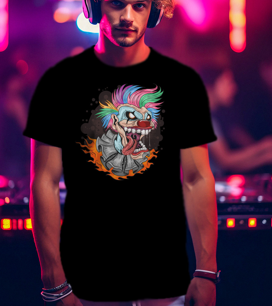 Clown Joker Smile With Unicorn Hair And Fiery Collar T-Shirt