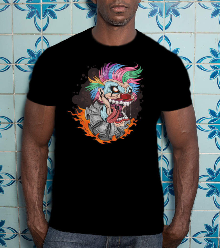 Clown Joker Smile With Unicorn Hair And Fiery Collar T-Shirt