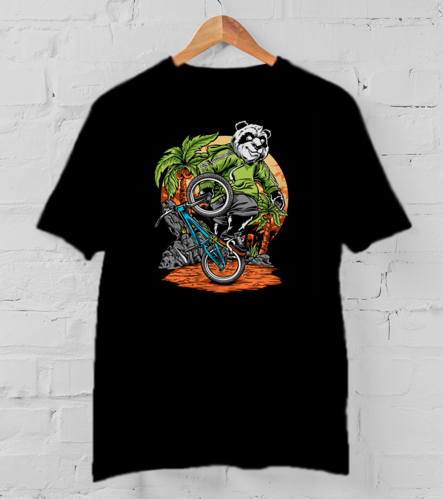 Panda Performs Bicycle Stunt In Tropical Setting T-Shirt