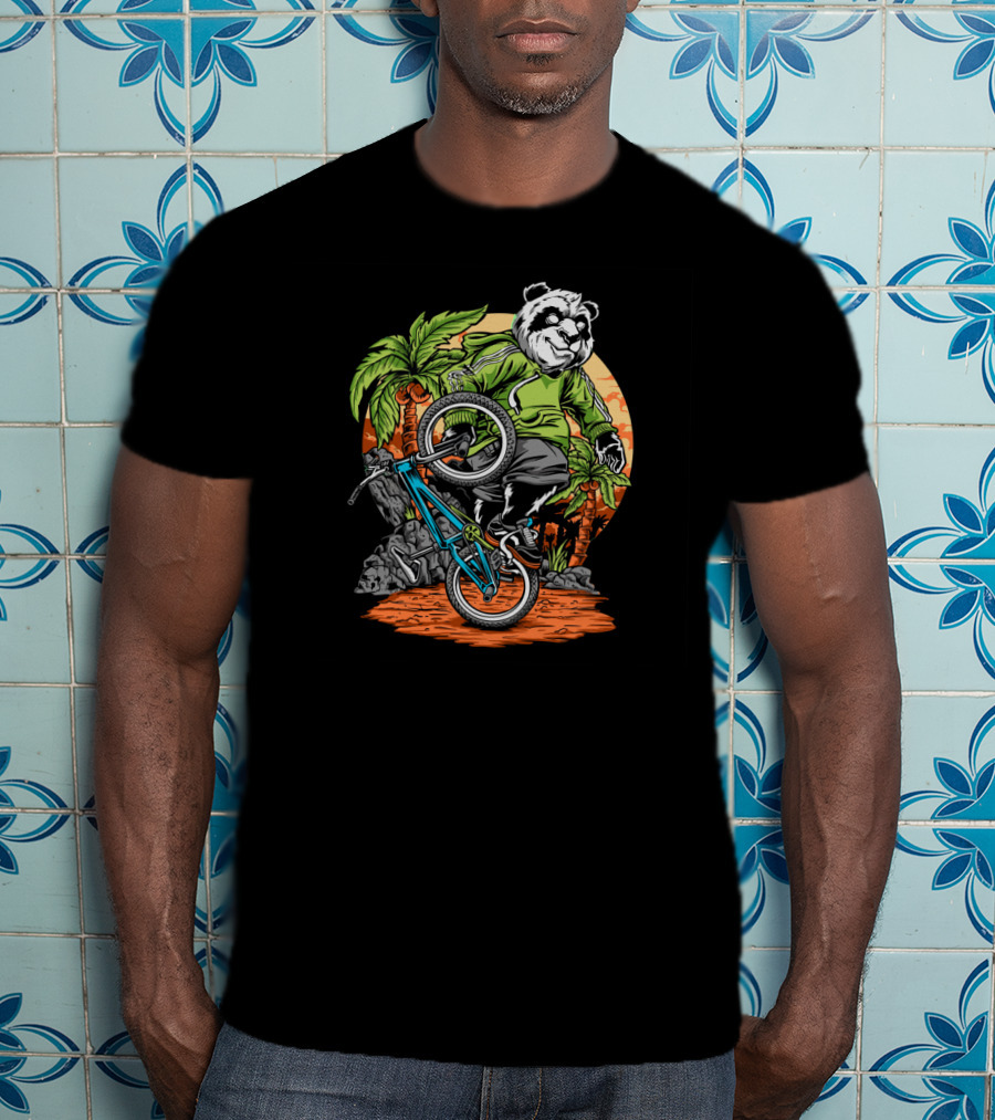 Panda Performs Bicycle Stunt In Tropical Setting T-Shirt
