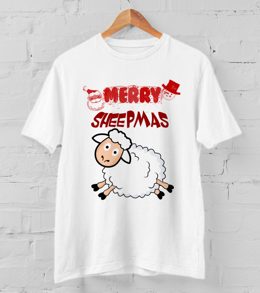Merry Sheepmas Funny Christmas Santa Sheep With Snowman Hat T-Shirt