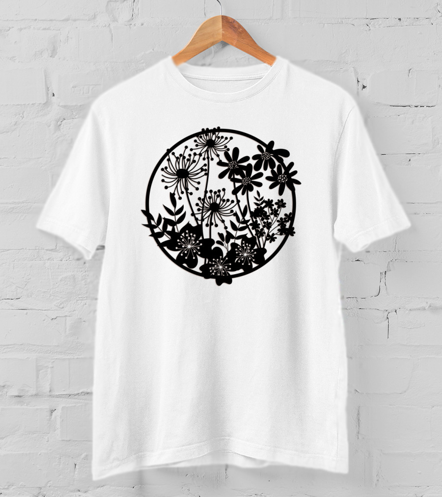 Flower Fresh Three Dimensional Silhouette Blossom Mandala T-Shirt