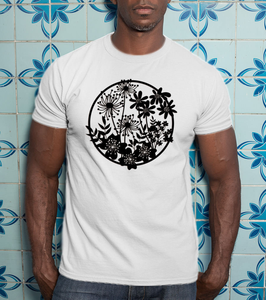 Flower Fresh Three Dimensional Silhouette Blossom Mandala T-Shirt