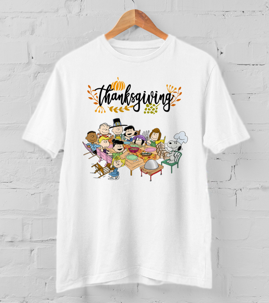Thanksgiving Feast With Peanuts Characters Around The Table T-Shirt