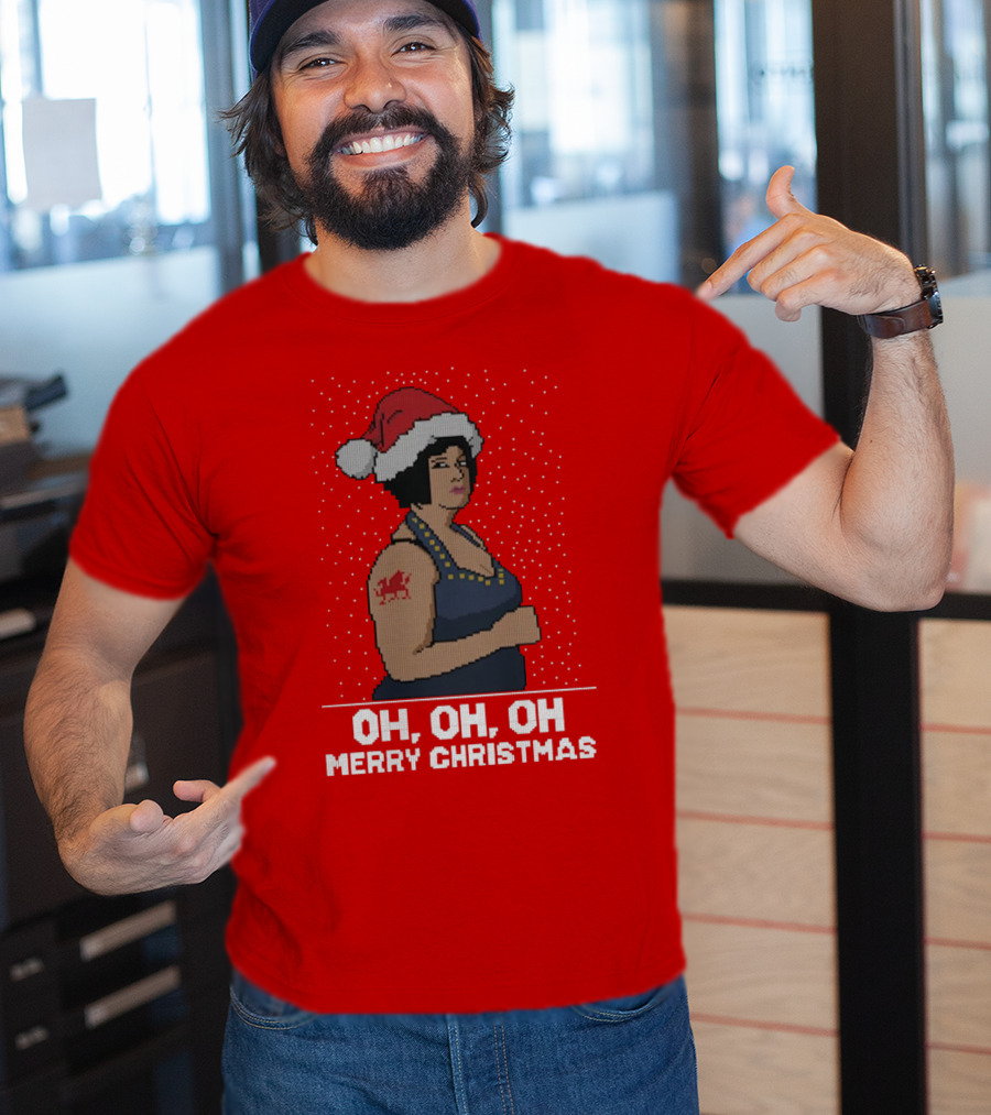 Oh Oh Oh Merry Christmas Santa Hat Tattoo T-Shirt