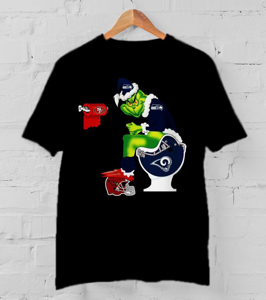 Seahawks Grinch On Rams Toilet With 49ers Toilet Paper And Cardinals Plunger T-Shirt