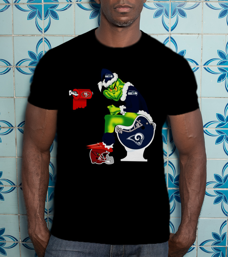 Seahawks Grinch On Rams Toilet With 49ers Toilet Paper And Cardinals Plunger T-Shirt
