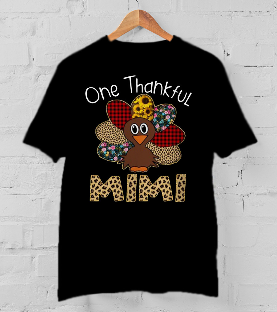 One Thankful Mimi Turkey With Sunflower And Patterned Feathers T-Shirt