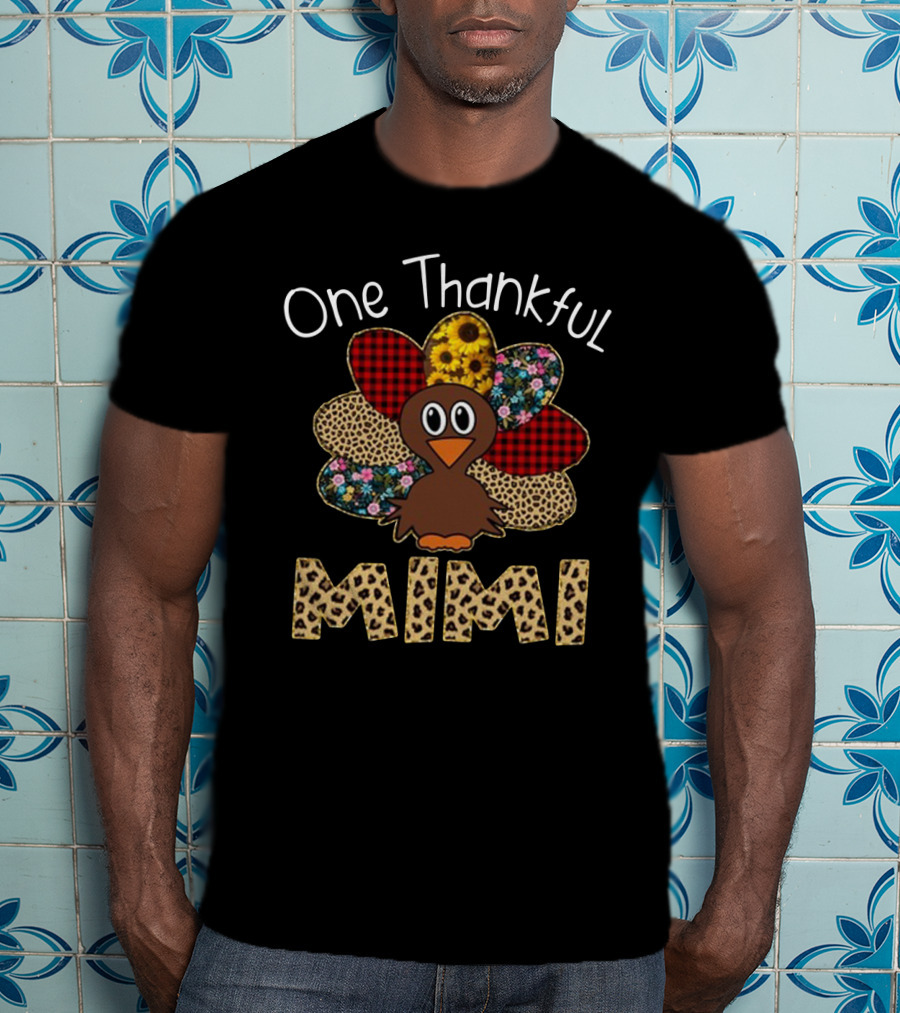 One Thankful Mimi Turkey With Sunflower And Patterned Feathers T-Shirt