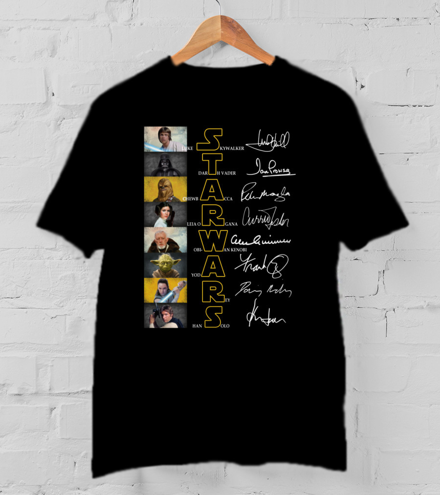 Luke Skywalker Darth Vader Chewbacca Leia Organa Obi-Wan Kenobi Yoda Rey Han Solo Star Wars Signatures T-Shirt