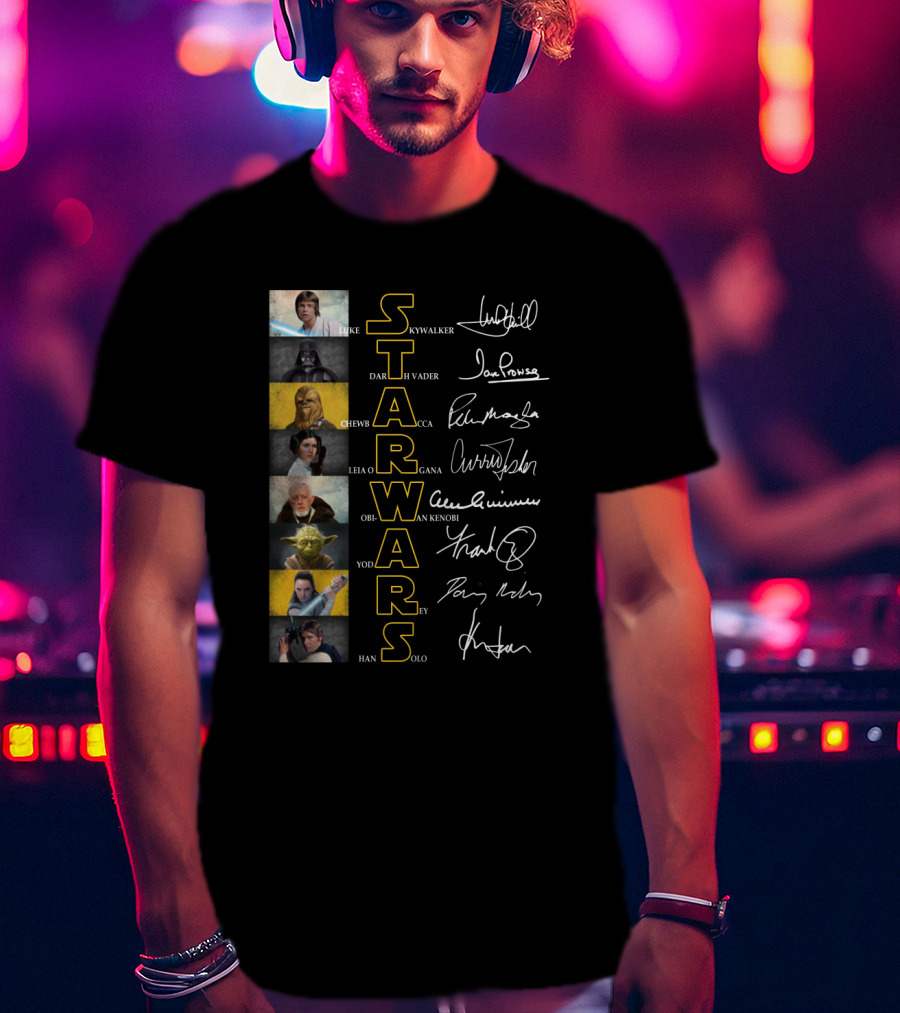 Luke Skywalker Darth Vader Chewbacca Leia Organa Obi-Wan Kenobi Yoda Rey Han Solo Star Wars Signatures T-Shirt