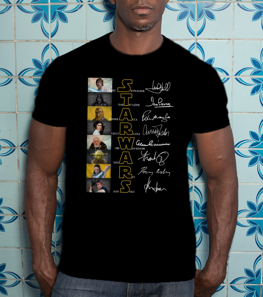 Luke Skywalker Darth Vader Chewbacca Leia Organa Obi-Wan Kenobi Yoda Rey Han Solo Star Wars Signatures T-Shirt