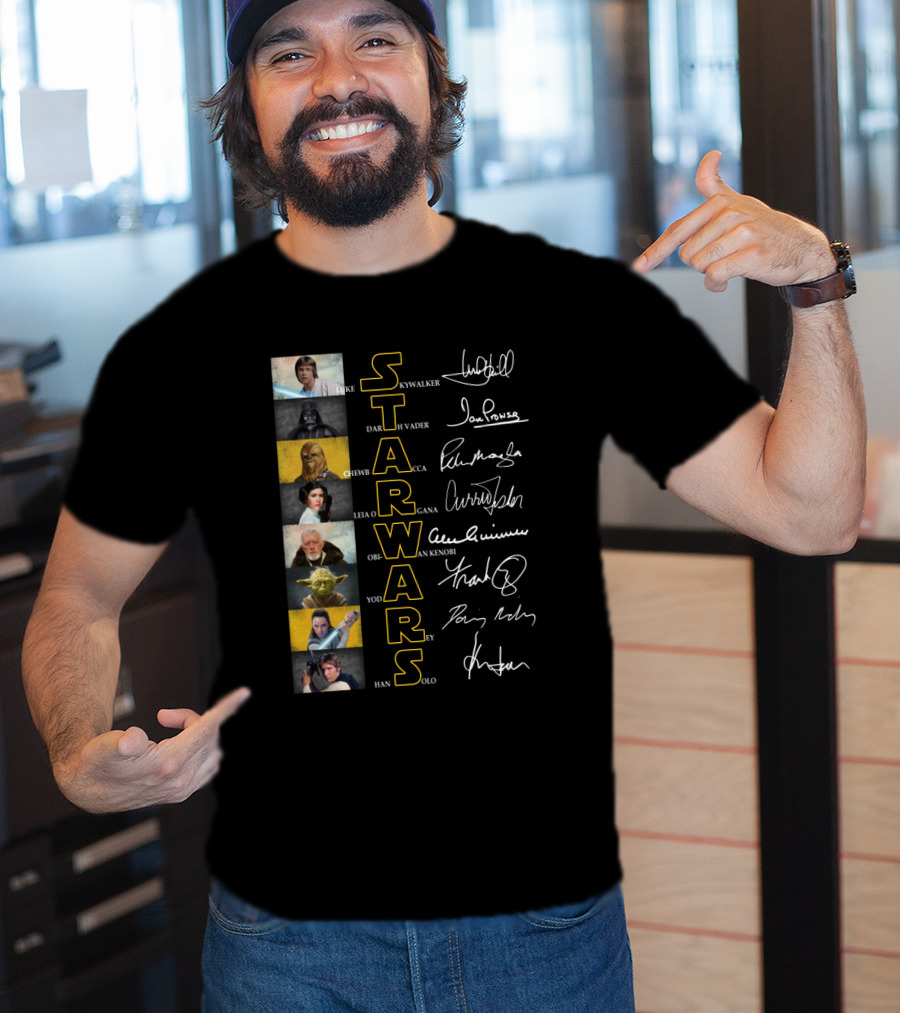 Luke Skywalker Darth Vader Chewbacca Leia Organa Obi-Wan Kenobi Yoda Rey Han Solo Star Wars Signatures T-Shirt