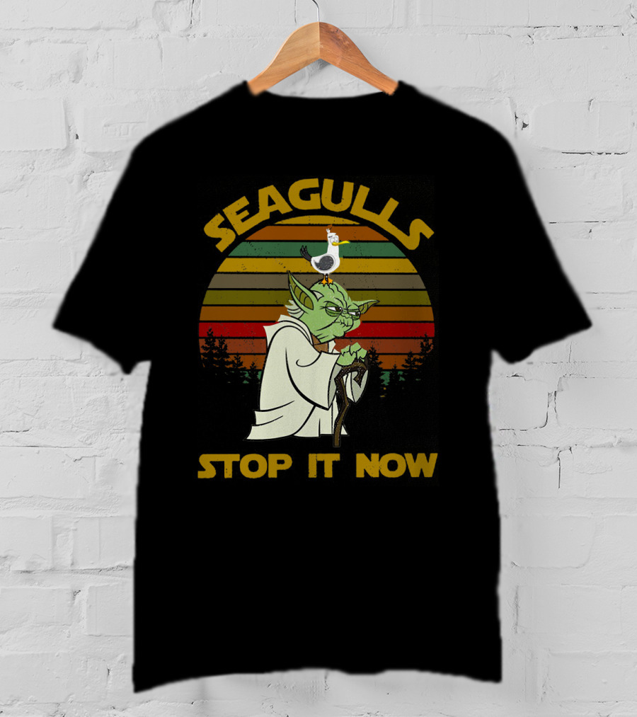 Yoda Seagulls Stop It Now Star Wars Retro Forest T-Shirt