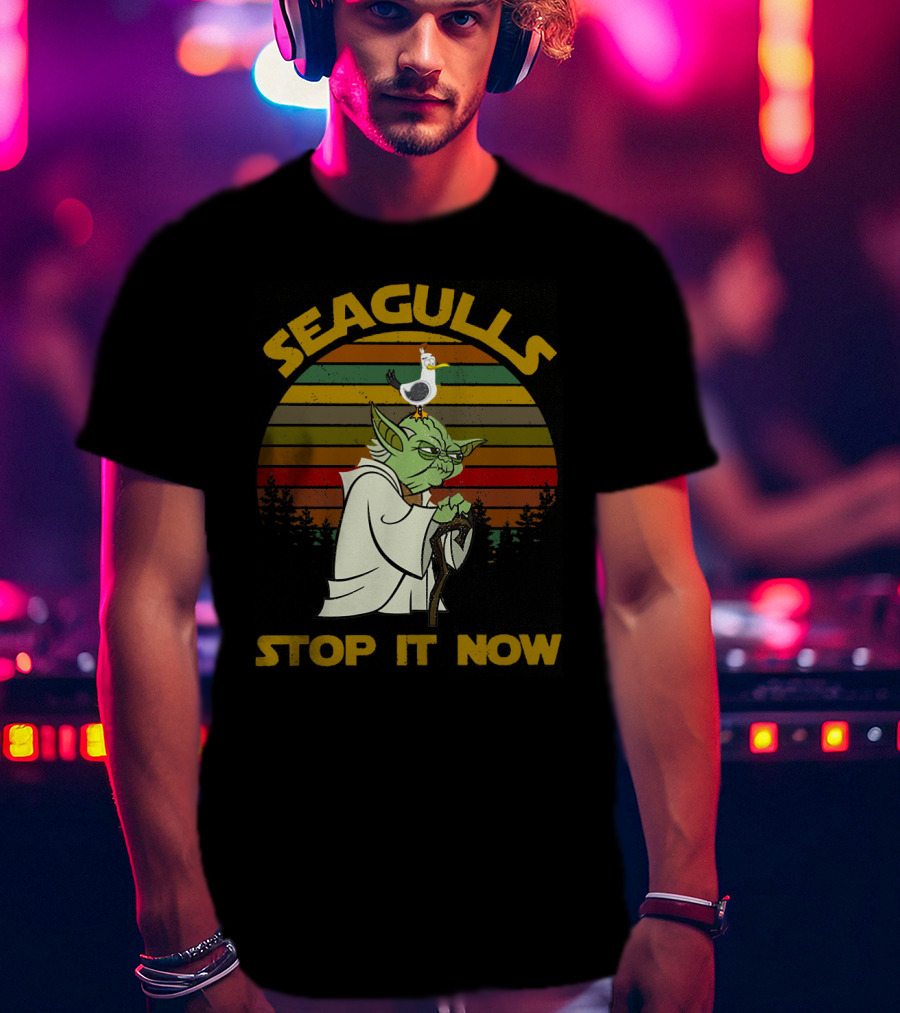 Yoda Seagulls Stop It Now Star Wars Retro Forest T-Shirt