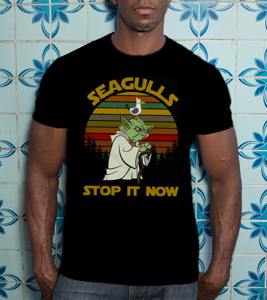 Yoda Seagulls Stop It Now Star Wars Retro Forest T-Shirt