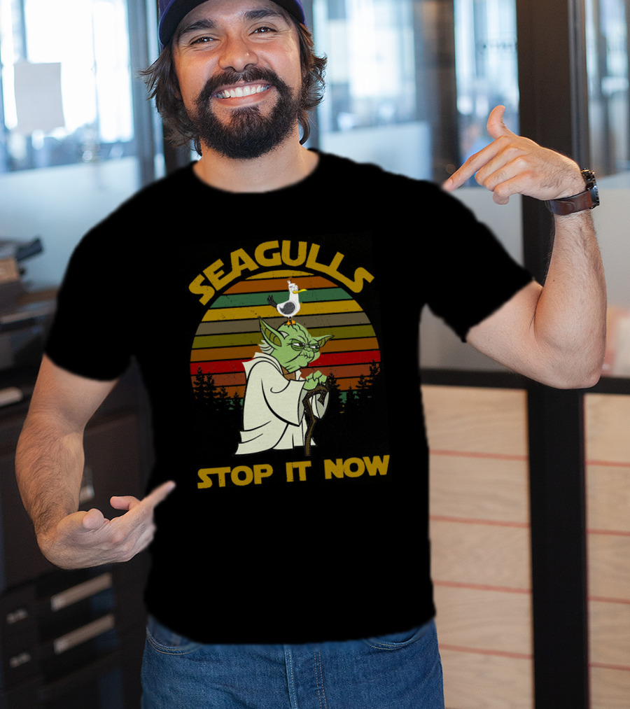 Yoda Seagulls Stop It Now Star Wars Retro Forest T-Shirt