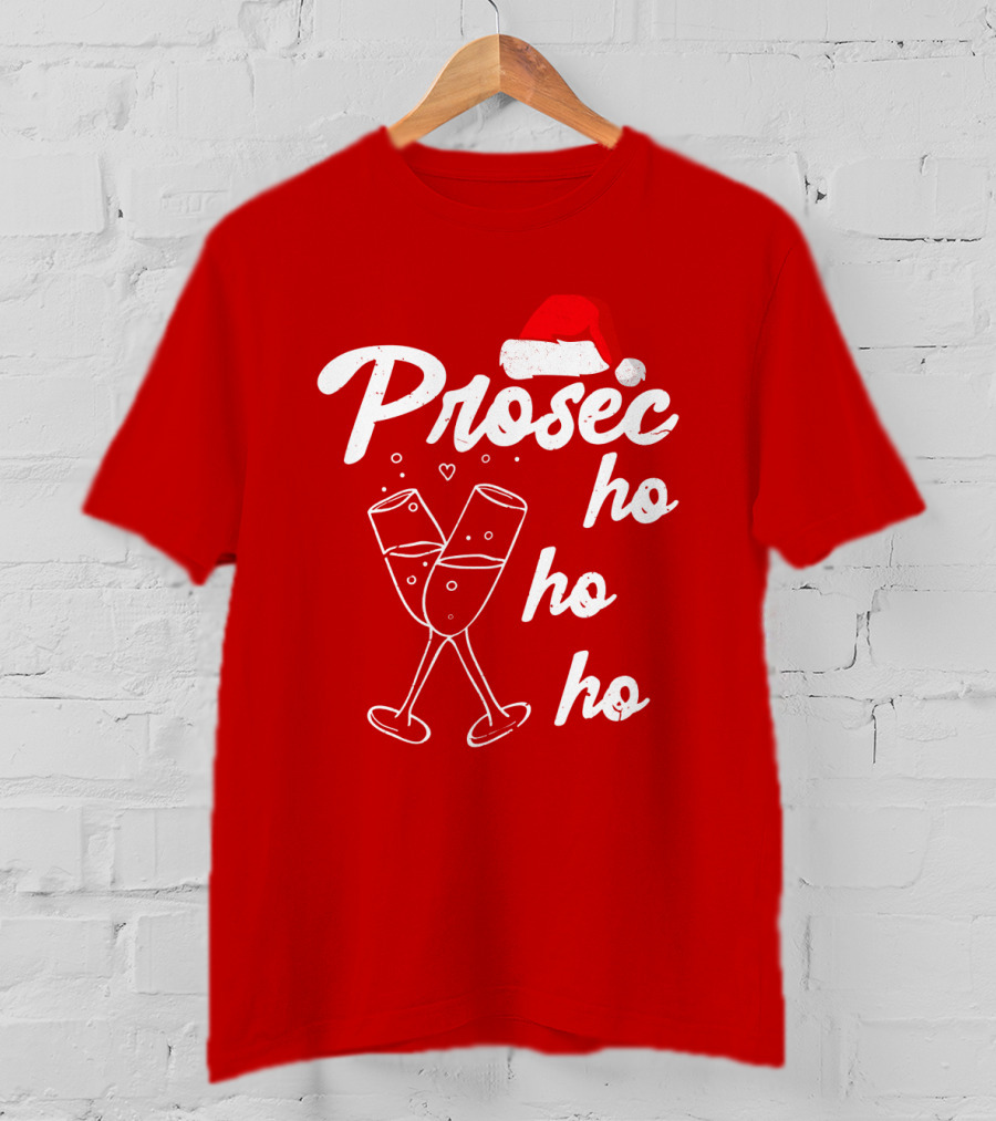 Prosec Ho Ho Santa Hat Champagne Glasses T-Shirt