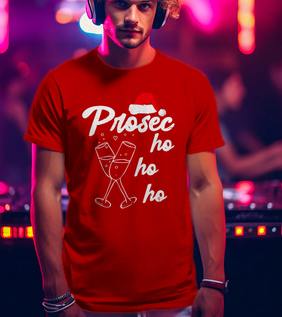Prosec Ho Ho Santa Hat Champagne Glasses T-Shirt