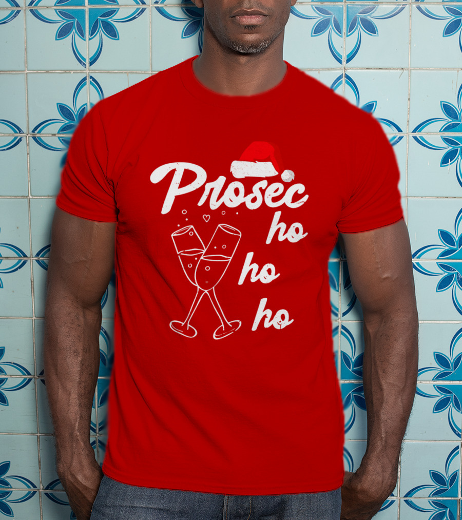 Prosec Ho Ho Santa Hat Champagne Glasses T-Shirt