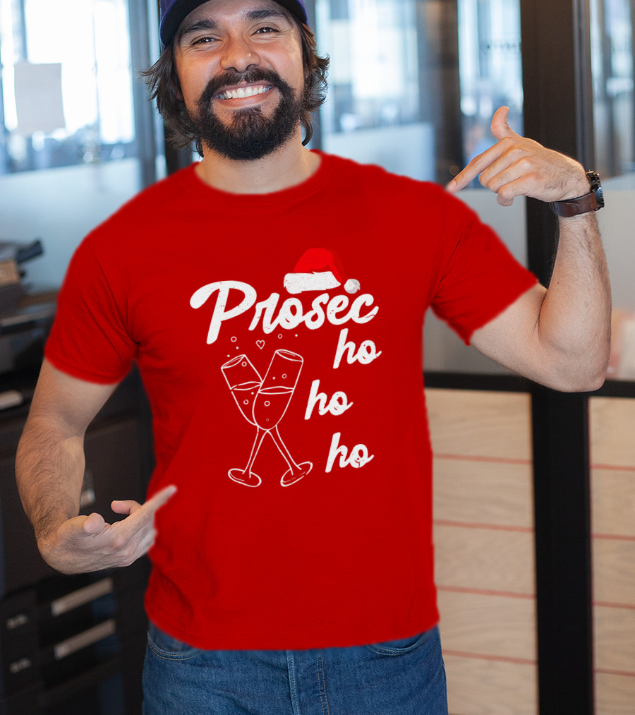 Prosec Ho Ho Santa Hat Champagne Glasses T-Shirt