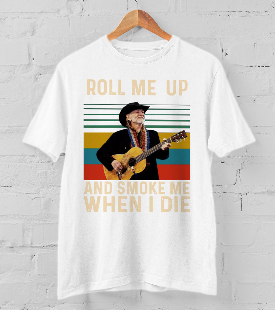 Roll Me Up And Smoke Me When I Die Cowboy Guitar Vintage Stripes T-Shirt