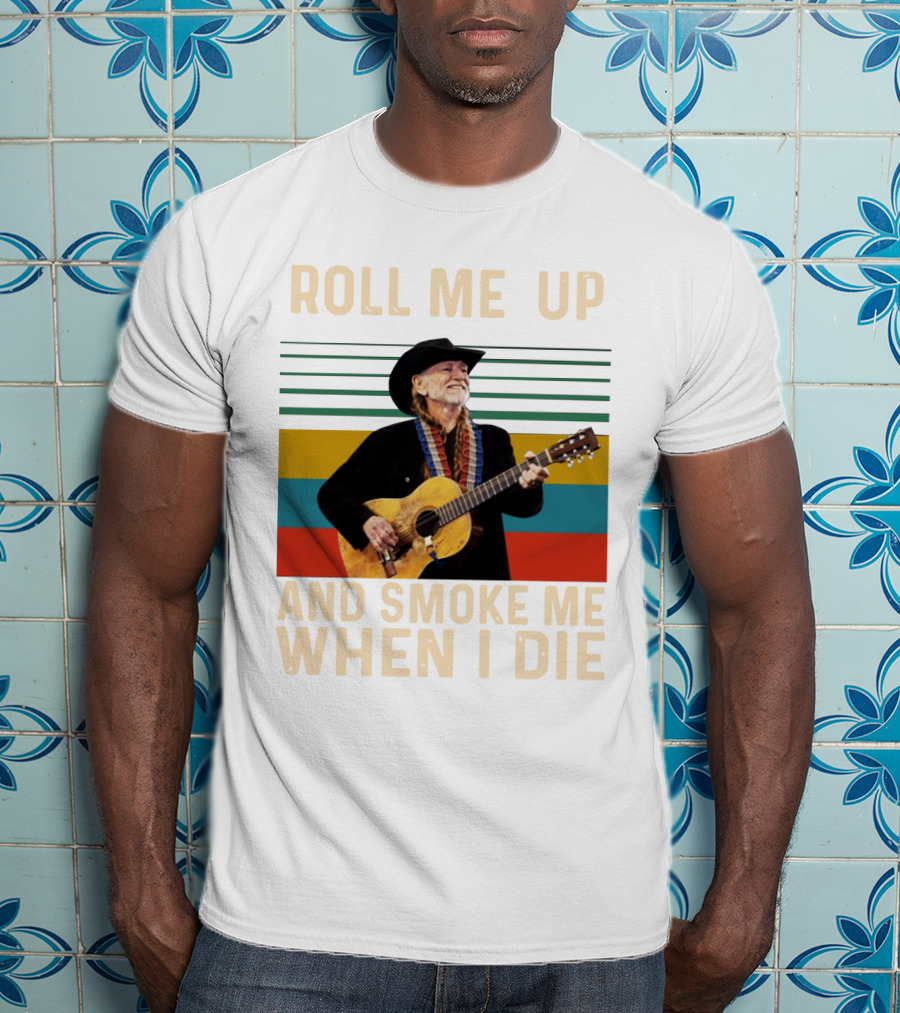 Roll Me Up And Smoke Me When I Die Cowboy Guitar Vintage Stripes T-Shirt