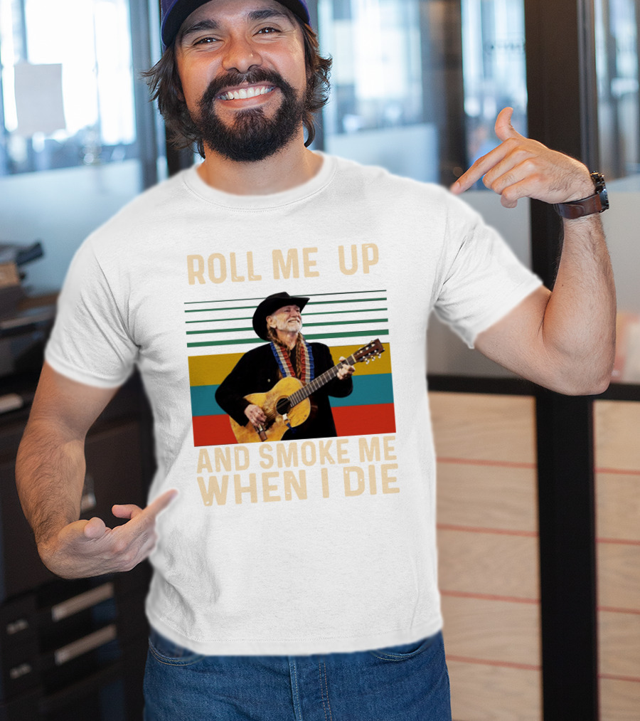 Roll Me Up And Smoke Me When I Die Cowboy Guitar Vintage Stripes T-Shirt